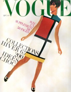 iconic “Mondrian dress” by Yves Saint Laurent. Vogue Paris, September 1965. Photo by David Bailey